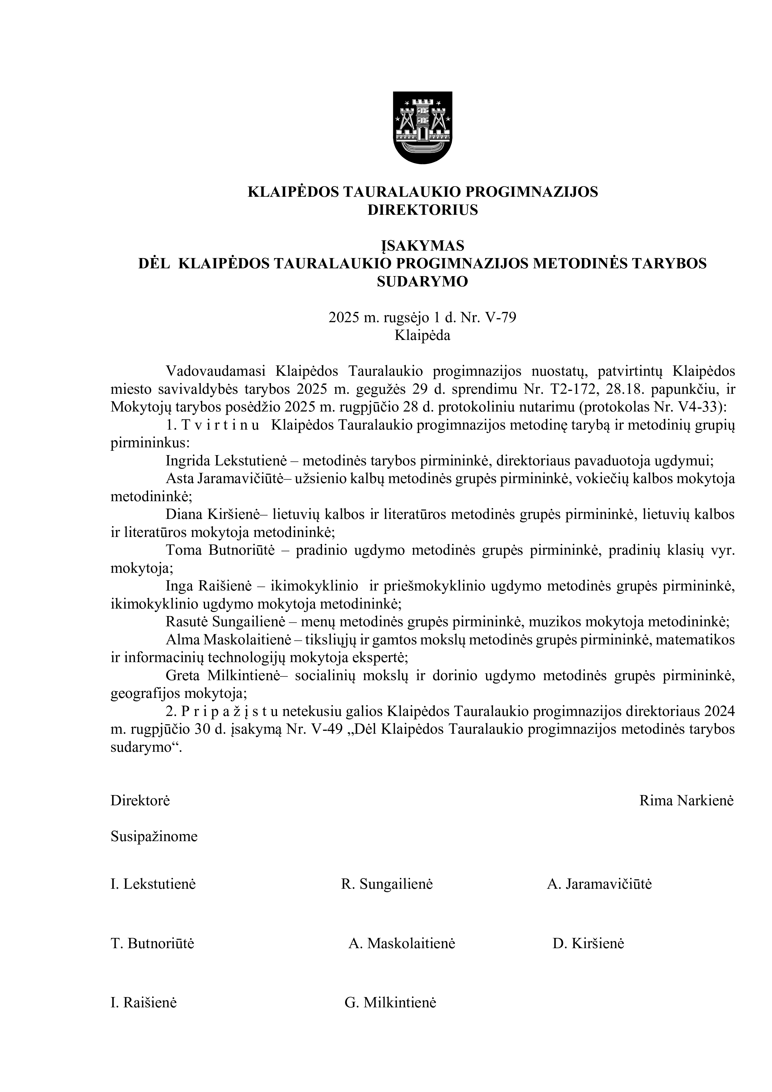 Metodinės tarybos ir metodinių grupių nuostatai